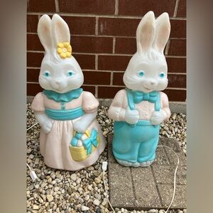 Vintage Mr. & Mrs. Easter Bunny Blow Mold Set 25” EMPIRE 1994